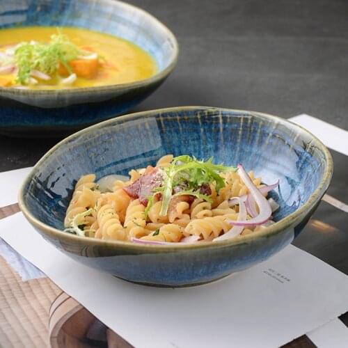 Japanese Cloth Pattern Salad Bowl Creative Ceramic Bowl Soup Bowl Noodle Bowl Tableware Retro Household Kitchen Dinnerware