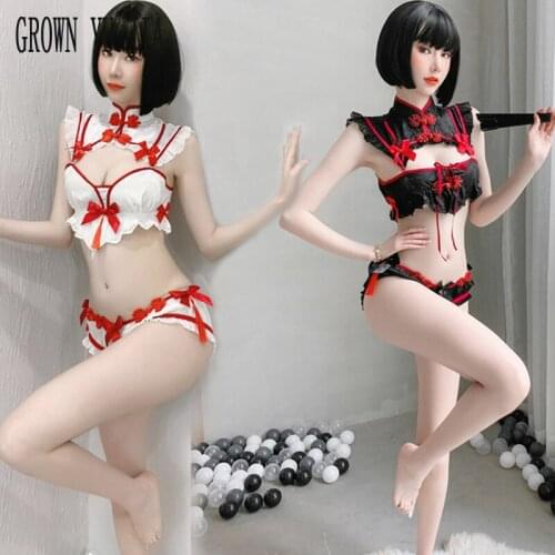 Sexy Open Bra Qipao Uniform Erotic Cosplay Costume Clothes for Sex Cheongsam Underwear Set Porno Roleplay Female Fetish Lingerie