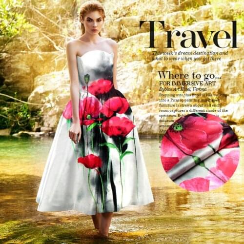 PRINTED SILK STRETCH SATIN 118cm width 19momme Pure Silk Fabric Digital Positioning Printing MOQ1.15M Flower Pattern