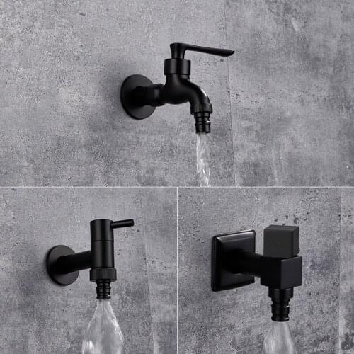 Faucets Black Brass Wall Mounted Bathroom Corner Washing Machine Faucet Outdoor Garden Bibcock Bath Toilet Mop Pool Taps
