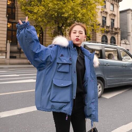 Warm Snow Outwear White Duck Down Parka Large Natural Fur Collar Hooded Down Jacket Safari Style Loose Thickness