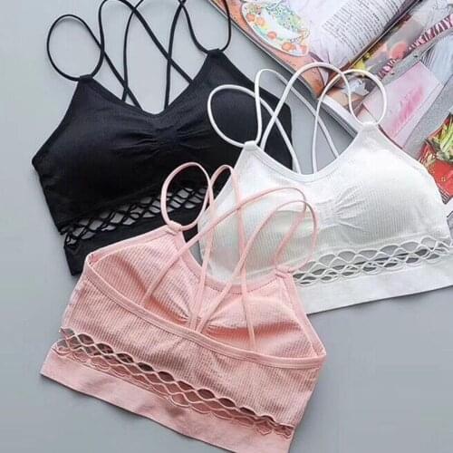 Women Tanks Crop Top Sexy Female Seamless Underwear Women Sport Tops Push Up Bra Lingerie Low Back Sleeveless Padded Camisole