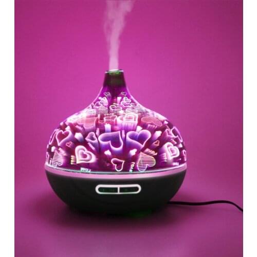 Ultrasonic 3D Glass Wood Grain Aromatherapy Machine Mini Air Fresheners Aroma Oil Diffuser Air Humidifier Mist Maker LED Light