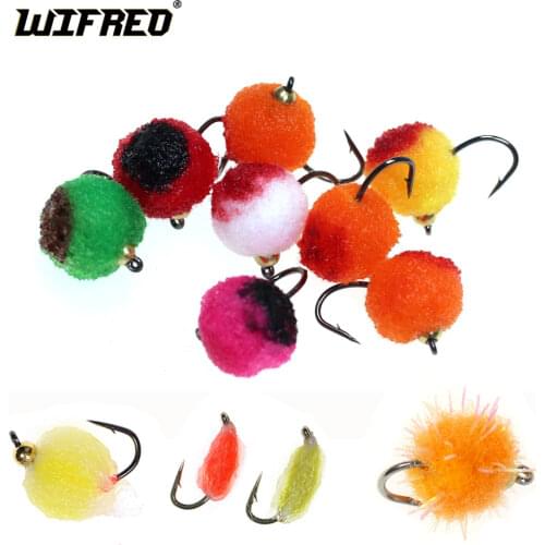WIFREO 12pcs Brass Beadhead Trout Egg Fly Glo Bug Fishing Egg Flies Salmon Trout Fly Lures Fishing Lures Tackle