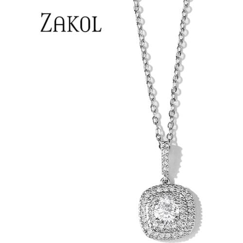 ZAKOL Fashion CZ Zirconia Crystal Pendant Necklace For Women Luxury Bridal Wedding Party Jewelry Gift FSNP051