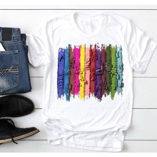 Women Trend Casual Make Up Finger Nail Fashion Cartoon Summer Lady Print Tee Graphic T Top Female Tshirts Clothes T-Shirt