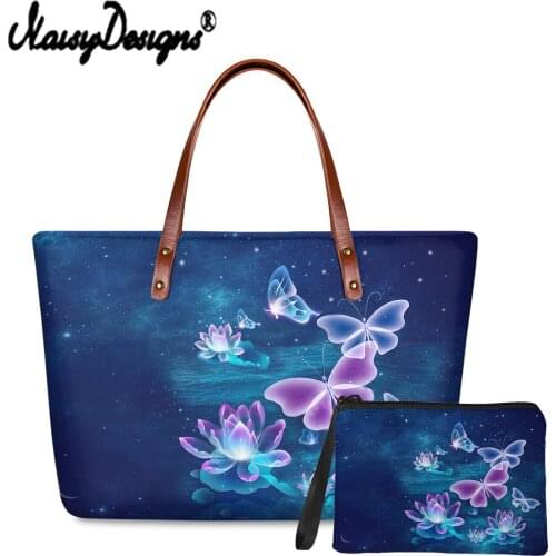 Noisydesigns 2pcs Set Women Luxury Shoulder Bag And Purse Galaxy Tripy Butterfly Printing Ladies Handbags Sac a Main Clutch Bag