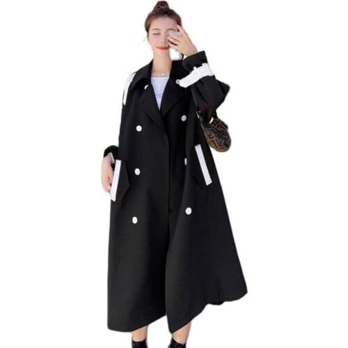 2021 New Red British Long Windbreaker Womens Mid-length Spring Autumn Korean Loose Long Sleeve Trench Coat 205a