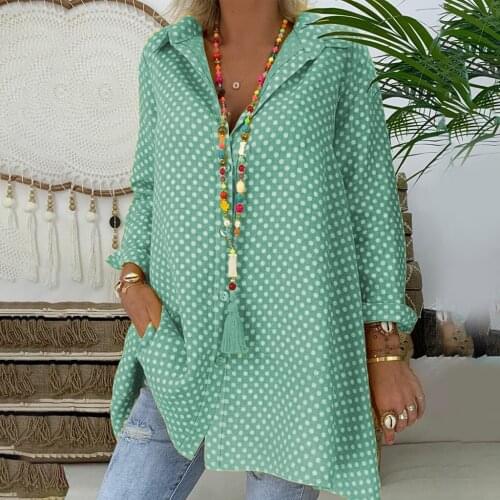 2021 New Autumn Womens Vintage Blouses Shirts Polka Dot Long Sleeve Shirt Long Tops Ladies Casual Loose Blouse Plus Size Blousa