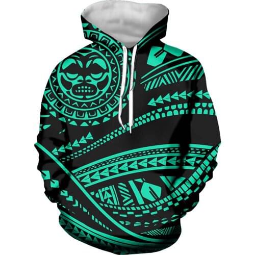 HYCOOL Polynesian Tribal Sweatshirt Winter Autumn Clothes oversize Hoodies Women plus size Vintage Pockets Long Sleeve Pullovers