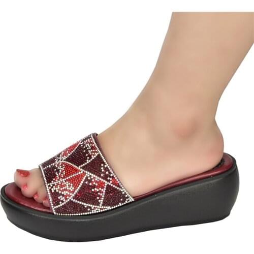 New Arrival Ladies Shoes and Sandals Wedding Shoes for Women Bride Summer Wedges Slippers Women Platform Heels with Rhinestone