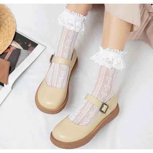 Womens Mary Janes Shoes For School Girl Lolita Flats Buckle Round Head Woman Platform Single Shoe Cosplay Casual Loafers 41 42