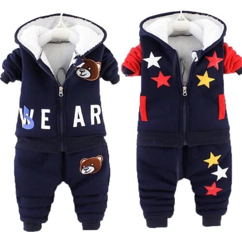 Winter Baby Boys Clothing Sets 2020 Cartoon Toddler Boys Girls Warm Hooded Coats Pants Suit Kids Thick Tracksuit Clothes Set