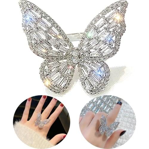 1pc Women Butterfly Decor Ring Vintage Alloy Butterfly Knuckle Ring Rhinestone Finger Ring Jewelry Accessories Party Dress Up