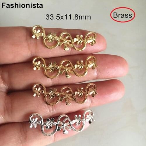 10 pcs /2 pcs Bent Wrap Branch Flowers Connectors 33.5x11.8mm Brass Filigree Jewelry Link For Bracelet or Necklace,Gold,Silver