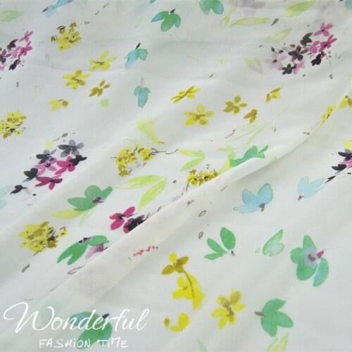 12 mu m small broken flower white silk georgette fabric big dress shirt fabric cloth