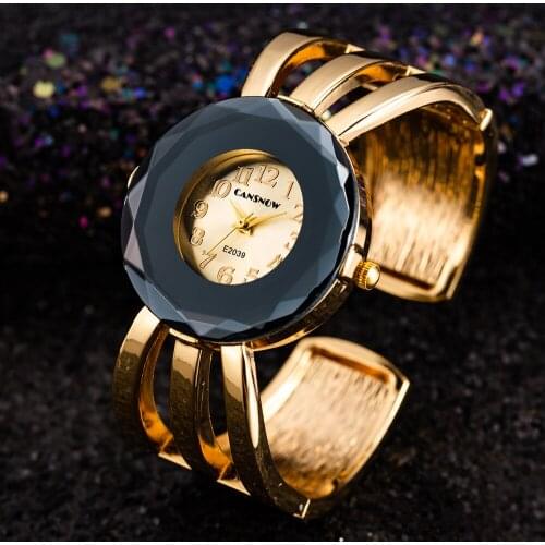 2020 New Luxury Women Watch Gem Cut Geometry Crystal Widen Wrist Watch Gold Silver Cuff Bangle Quartz Lady Watches Reloj Mujer
