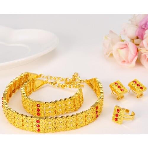 24k Solid Thick Gold FINISH Ethiopian Jewelry sets Chokers Necklace/Earrings/Ring/Bracelet Eritrea Habesha Africa Wedding set