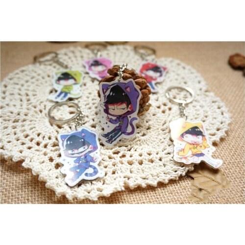 6PCS/SET Anime Keychain Osomatsu-san Karamatsu Ichimatsu Matsuno Choromatsu Keyrings Git Pendant Doubleside Print Keychain