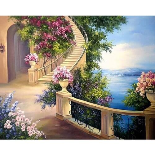 5D DIY Diamond Painting landscape seaside villa Cross Stitch 3D Diamond mosaic Scenery diamond Embroidery home decor gift