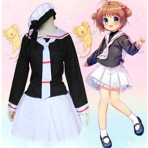 Anime Card Captor Sakura Cosplay Costumes Girls Navy Collar Sailor School Uniform Dress Suit Women Pleated Skirts Party Dress
