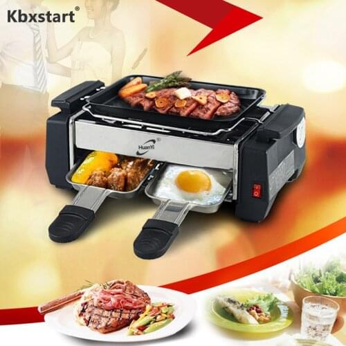 1000W Smokeless BBQ Griddles Barbecue Rotating Churrasqueira Eletrica For Home Couples Self-Help Raclette Grill Electric Oven