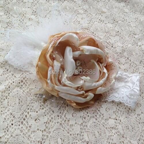 Free Shipping Rolled Flower Ivory Ostrich Feather Headband Kids Hair Accessories