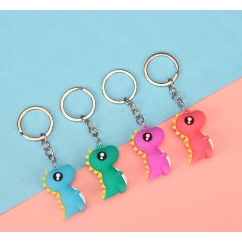 Cartoon Four Color Cute Little Dinosaur Keychain Animal Toy Doll Silicone Keyring For Women Children Bag Charm Key Pendant Gifts