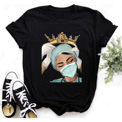 Womens Nurse is Hero Print T-shirts Girl Summer 90s Ullzang Harajuku Ture Nurse Queen Cropped Funny T Shirt ,Drop Ship