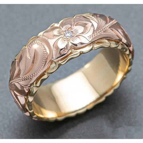 Huitan Women Wedding Bands Jewelry Carved Flower Shape Female Finger Rings Mosaic CZ Stone Fashion Valentines Gift Ring for Love
