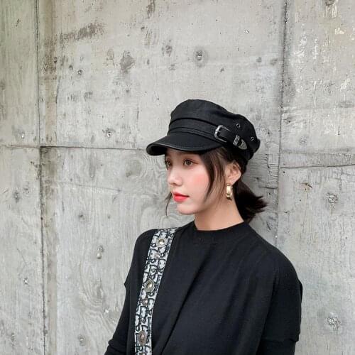 Fashion Military Hat Autumn Sailor Hat For Women Men Black Adjustable Sports caps flat top Female Captain Cap Berets