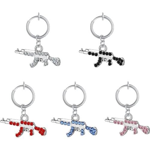 14G Double Gun Zircon Fake Belly Button Rings Umbilical Piercing Pistol Navel Ring Ombligo Ring Jewelry Gift Piercing AK Gun