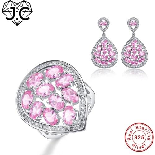 J.C Engagement Jewelry Women Water Drop Design Pink Topaz Ring & Earring Genuine Solid 925 Standard Sterling Silver Jewelry Set