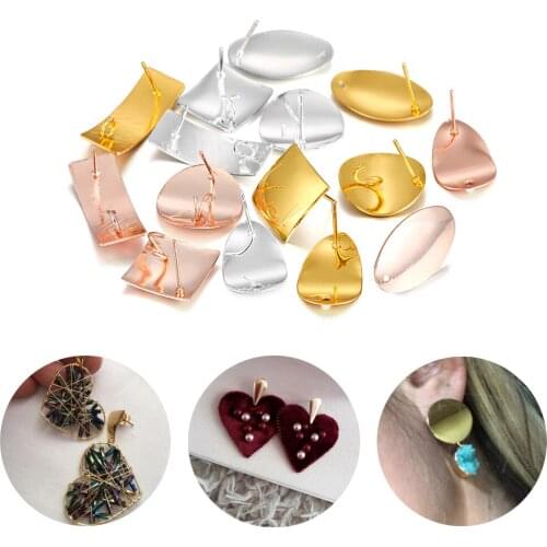 10 Pairs/pack Metal Plated Round Geometric Polygonal Earring Studs Earrings Post For DIY Jewelry Making Findings Accessories