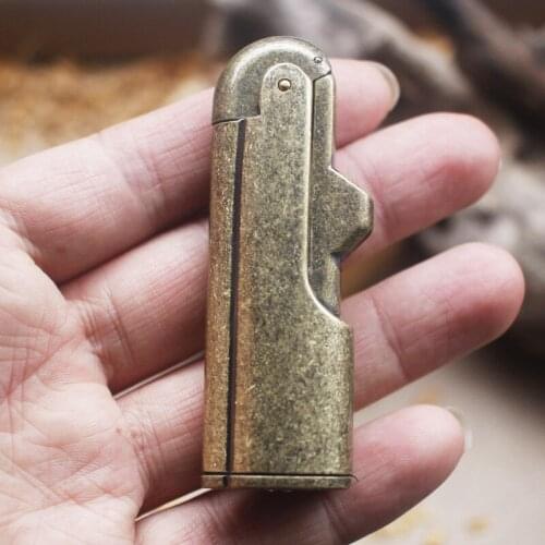 Brass Retro Torch Gasoline Pipe Lighter Free Fire Grinding Wheel Flint Kerosene Oil Lighter Cigarette Windproof Gadgets For Men