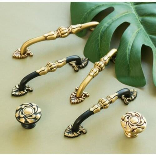 Brass Furniture Door Pull Cabinet Drawer Handle Kitchen Cupboard Wardrobe Gold Antique Luxury European Style Knob Hardware Home