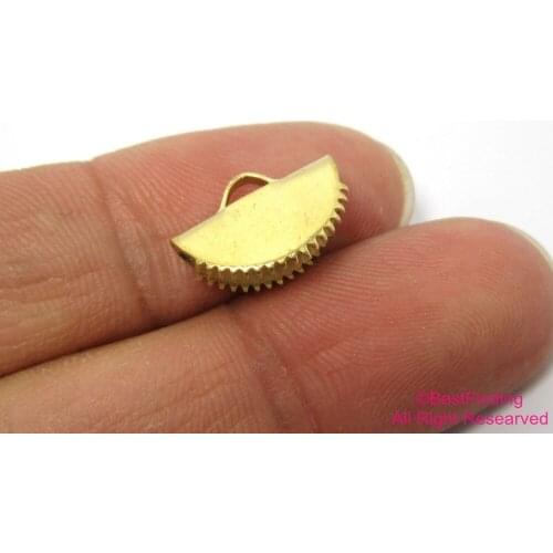 30pcs Brass ribbon crimp ends 15mm Sawtooth raw brass crimp clip with loop R305