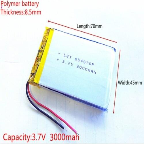 3.7V 3000mAh 854570 Lithium Polymer Li-Po li ion Rechargeable Battery cells For Mp3 MP4 MP5 GPS mobile bluetooth