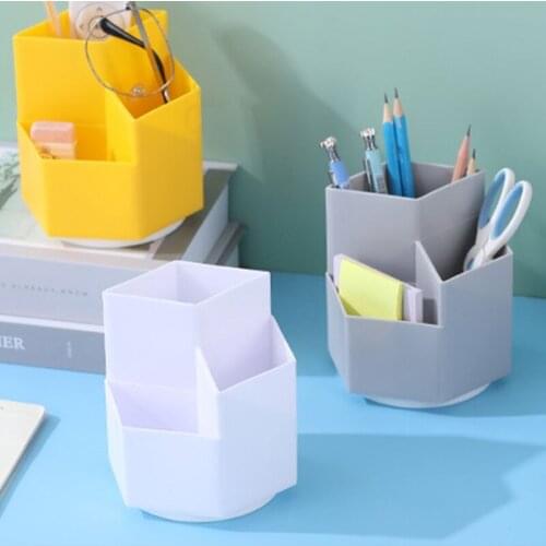 Multifunction 360 Degree Rotating Pen Holder 3 Slots Large Capacity Desktop Storage Box Pencil Organizer