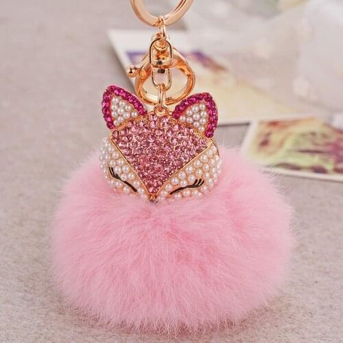 Fashion Fur PomPom Key Chains Real Fox Fur Keychains Key Ring Women Bag Accessories Pink Key Chain Porte Clef Pompom De Fourrure