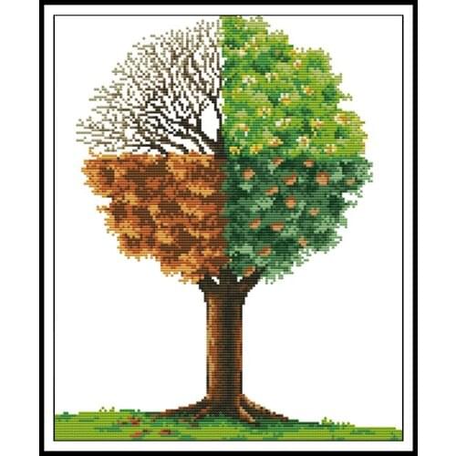 The Four Seasons Tree Patterns Joy Sunday Cross Stitch Kits DIY Handmade Needlework Sets 14ct 11ct Printed Canvas for Embroidery