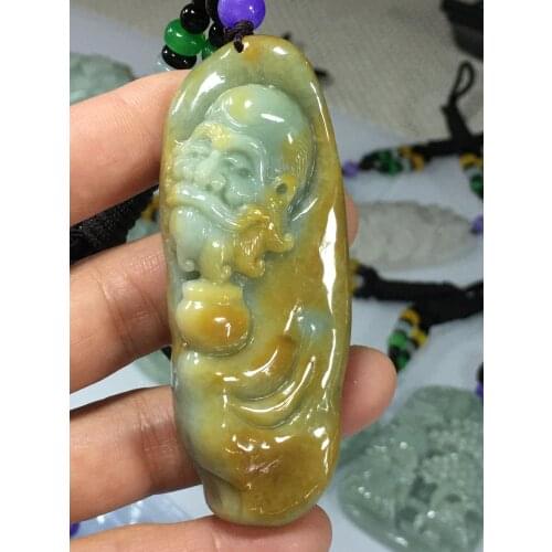 Natural Myanmar jade A HandCarved Buddha jadeite jade green jade pendant jade necklace pendants jewelry necklaces