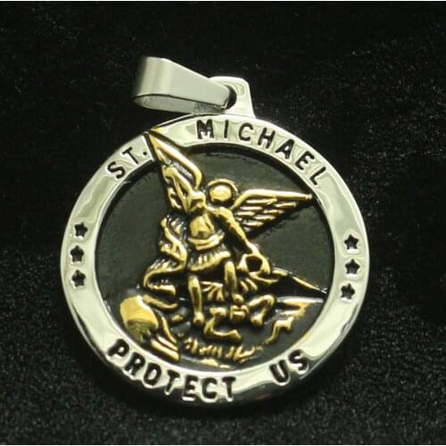 Newest Men Cool 316L Stainless Steel Star SAINT MICHAEL PROTECT US Pendant