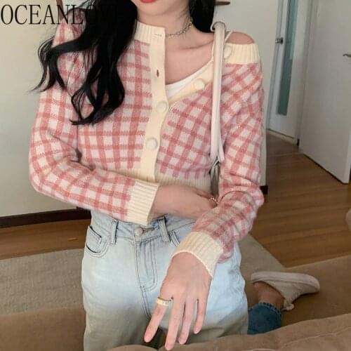 OCEANLOVE Plaid Sweaters Women Short Slim Korean Ins New Fashion Autumn Winter Cardigans Sweet 2021 Chaqueta Mujer 18825