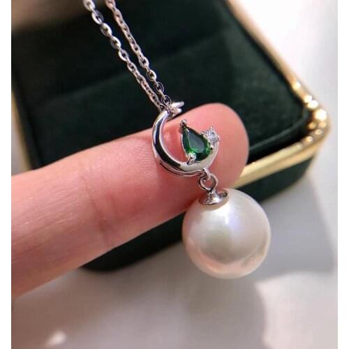 Moon Shape Wholesale 925 Sterling Silver Pendant Base Settings Mountings Findings Parts for Pearl Crystal Jade Agate 5pcs/lot