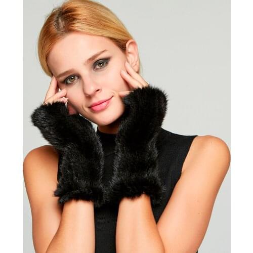 Real Knitted Mink Fur Gloves Winter Warm Candy Color Fashion Cute Fingerless Long Mittens Gloves 3 Length Fur Story 17821