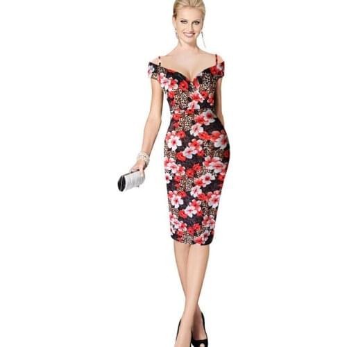 Sexy print Slim shoulder and knee pencil dress V neck high waist office female professional pencil dress plue size Vestidos G27