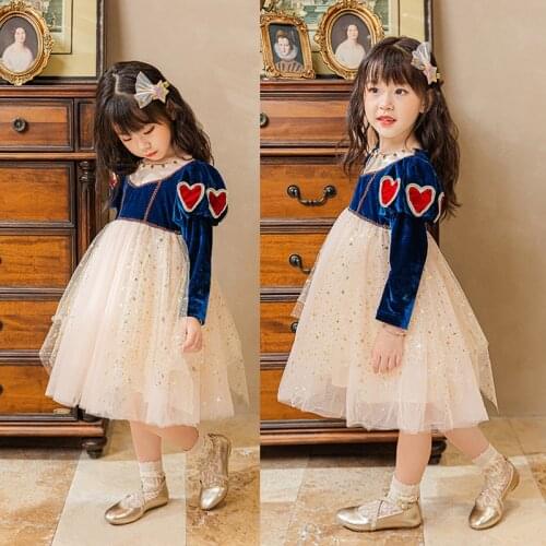 Girls Winter Dress Crystal Princess Dress Formal Girls Party Frocks Long Sleeve Patchwork Dress Girl Christmas Dress