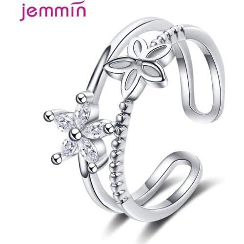 Latest 925 Sterling Silver Zircon Flower Adjustable Ring for Fashion Women Party Fine Jewelry Minimalist Trendy Accessories Gift