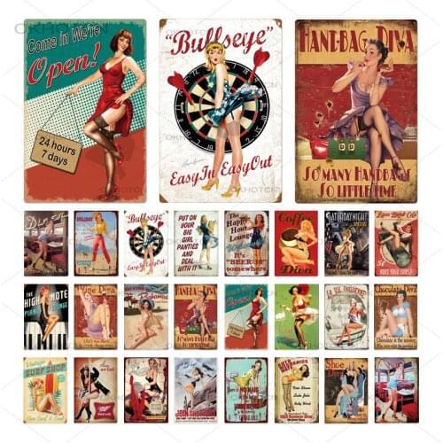 Sexy Girl Vintage Metal Sign Plaque Metal Vintage Metal Poster Pin Up Girl Tin Sign Wall Decor Bar Pub Club Man Cave Retro Signs